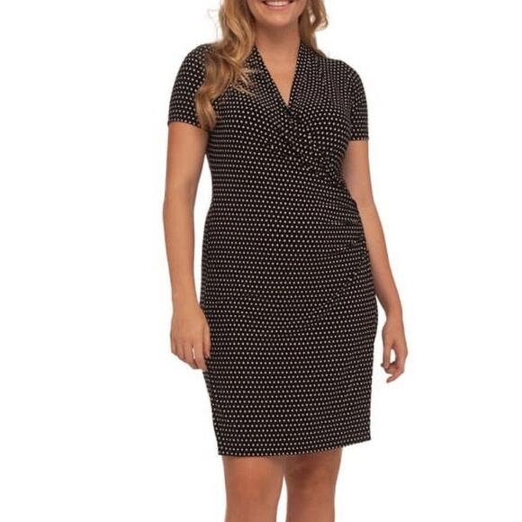 Norma Kamali Baby Dot Faux Wrap Dress Black White Polka Dot Size Large - Picture 7 of 8